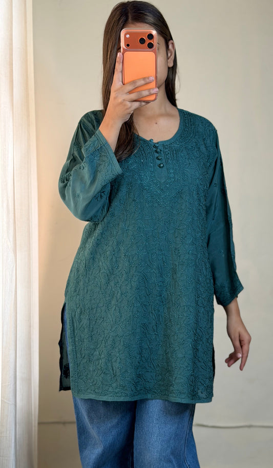 Elina- Pure Muslin Resham Jaal Chikankari Short Kurti