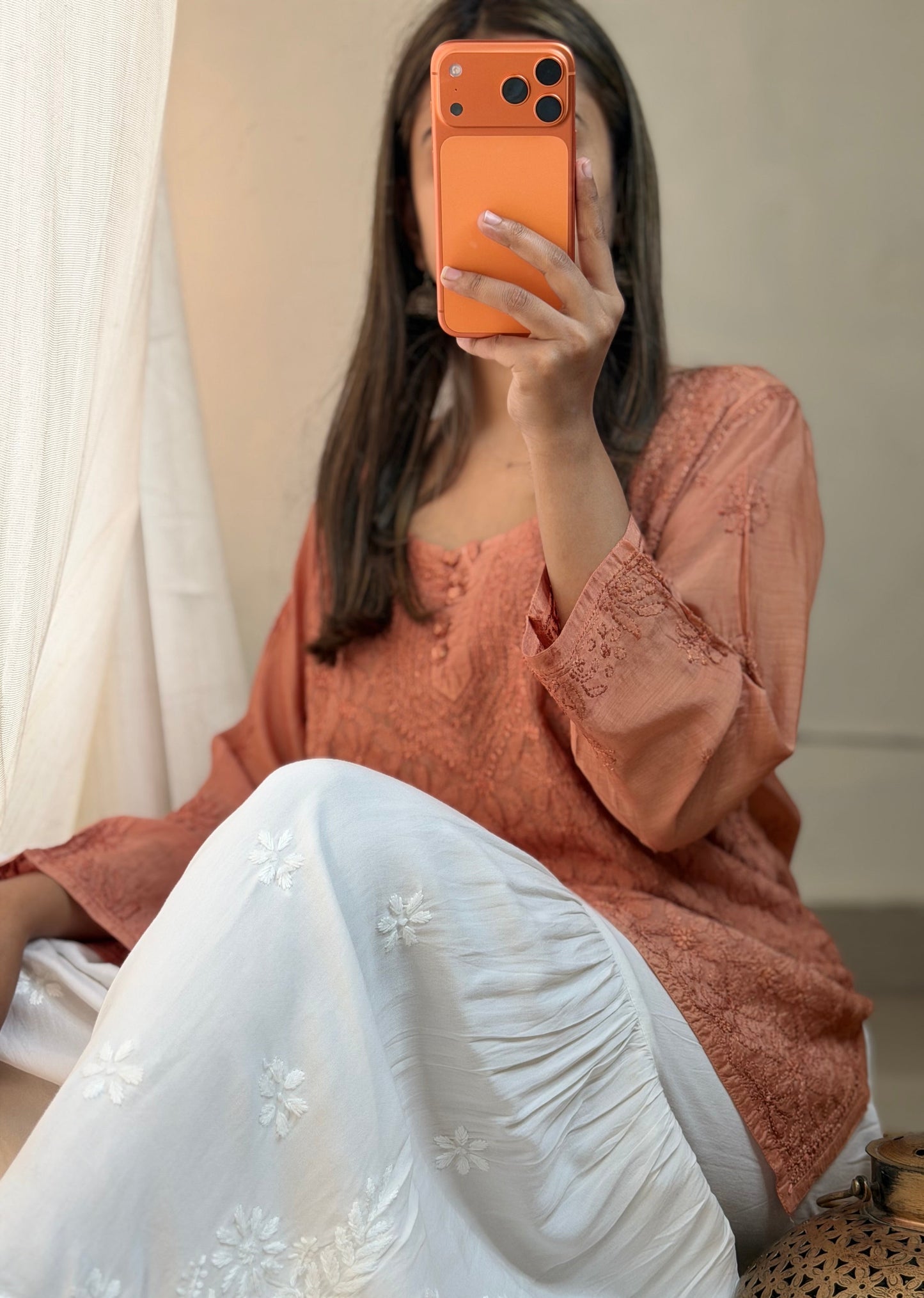 Elina- Pure Muslin Resham Jaal Chikankari Short Kurti