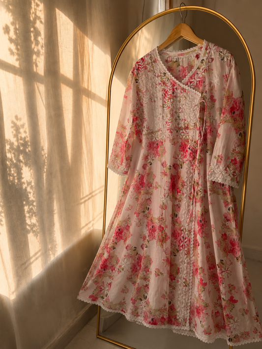 Summer Blossom – Pure Mul Cotton Chikankari Angrakha
