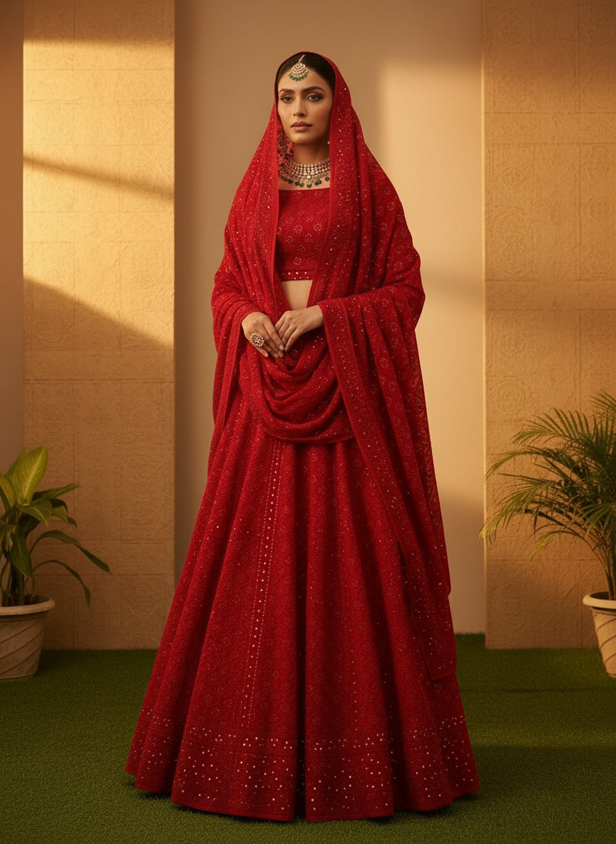 The Royal Chikankari Mukaish Lehenga — Handcrafted on Order