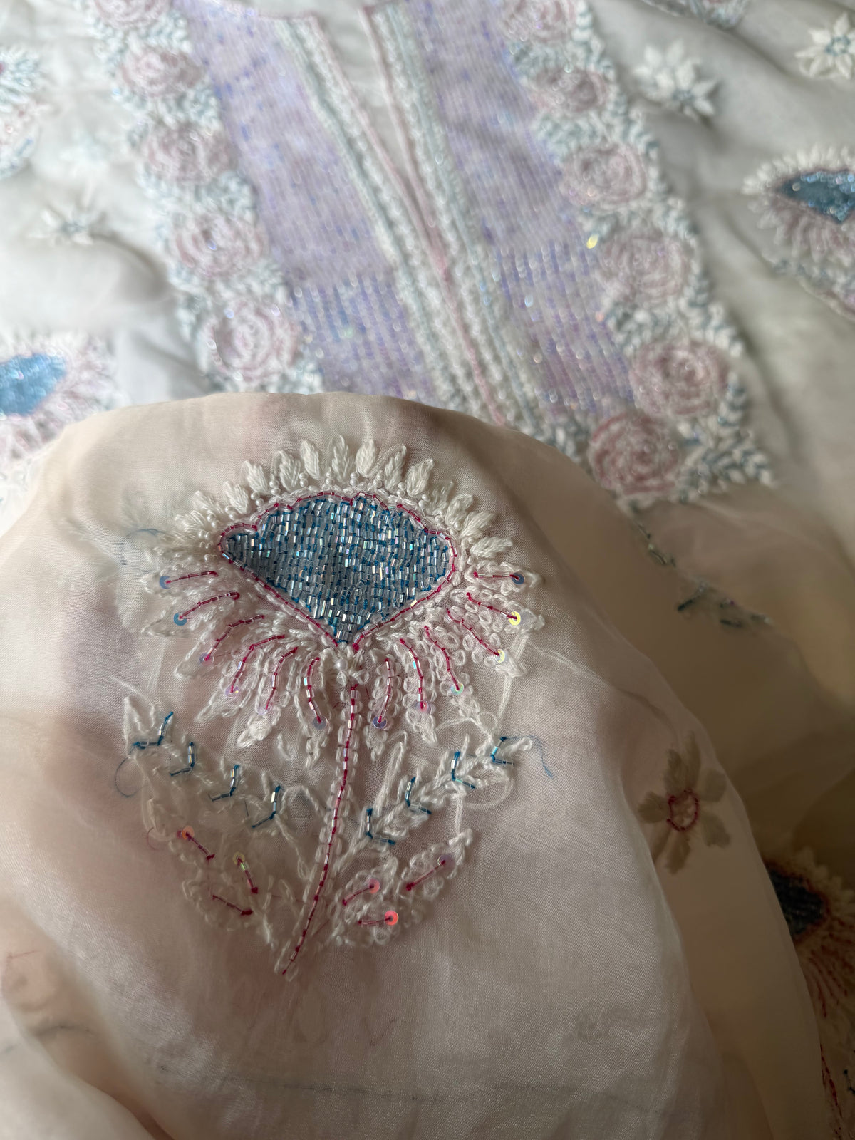 Nayab – Unstitched Organza Chikankari Kurta Dupatta Set