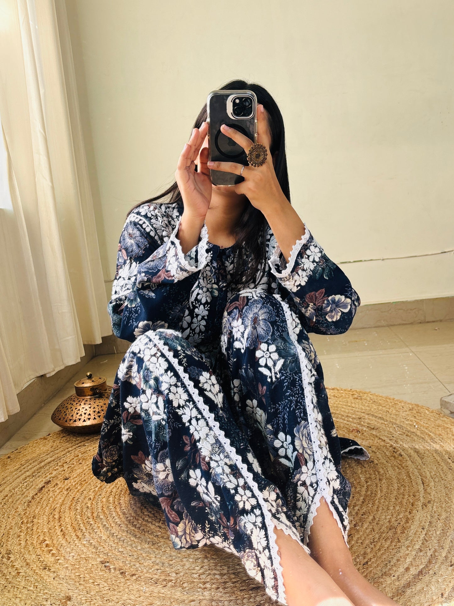 Saavi Dhoti–Top Set | Handcrafted Chikankari | Midnight Bloom