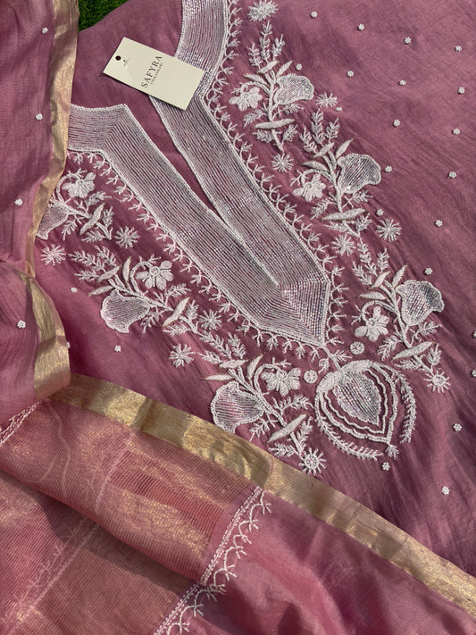 Luxury Range — Handcrafted Chikankari with Pearl & Cutdana Work (Pure Mul Chanderi · Unstitched Kurta Dupatta Set)