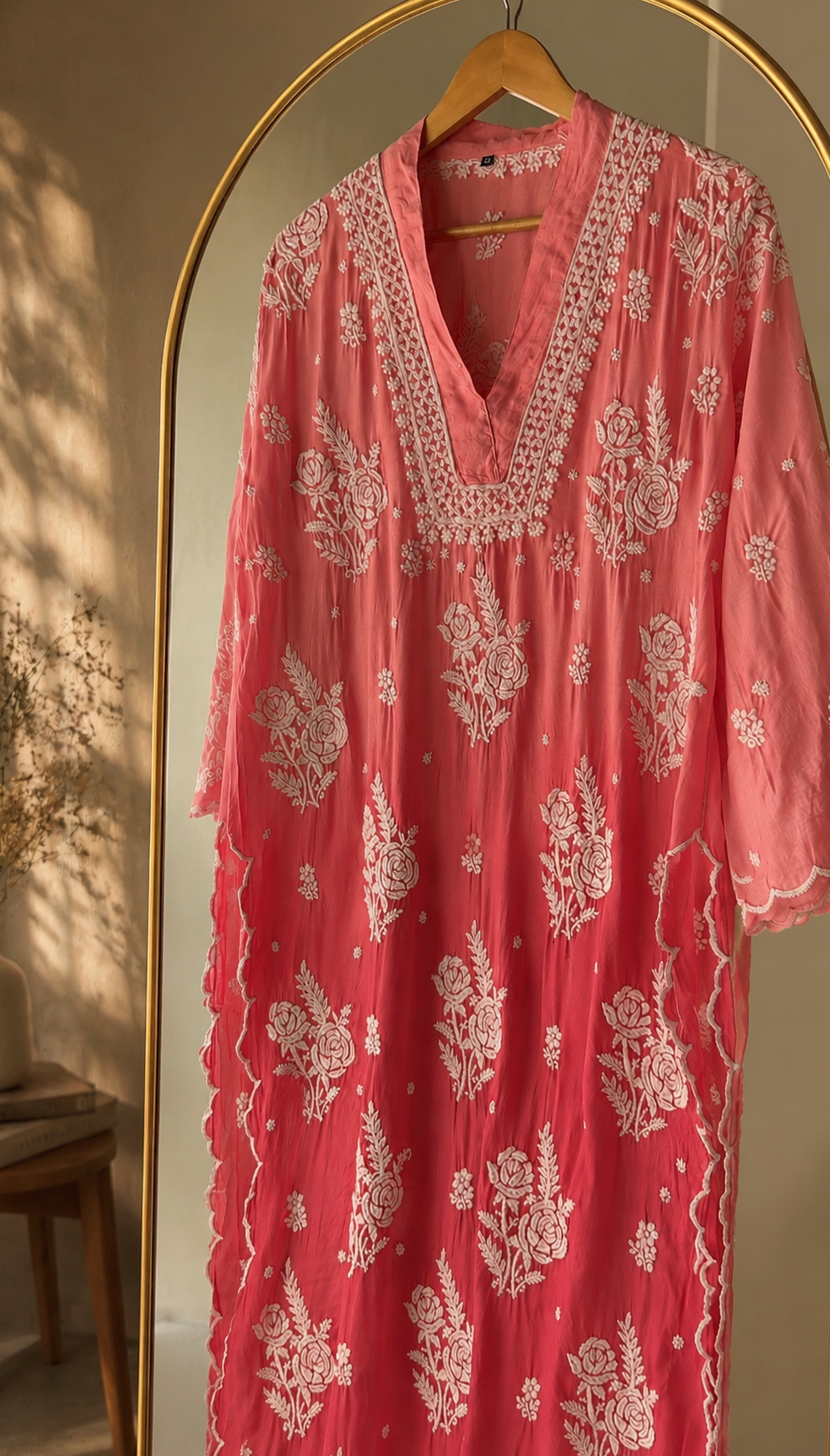 Raahi – Luxe Ombre Crepe Chikankari Kurta with 3D Roses