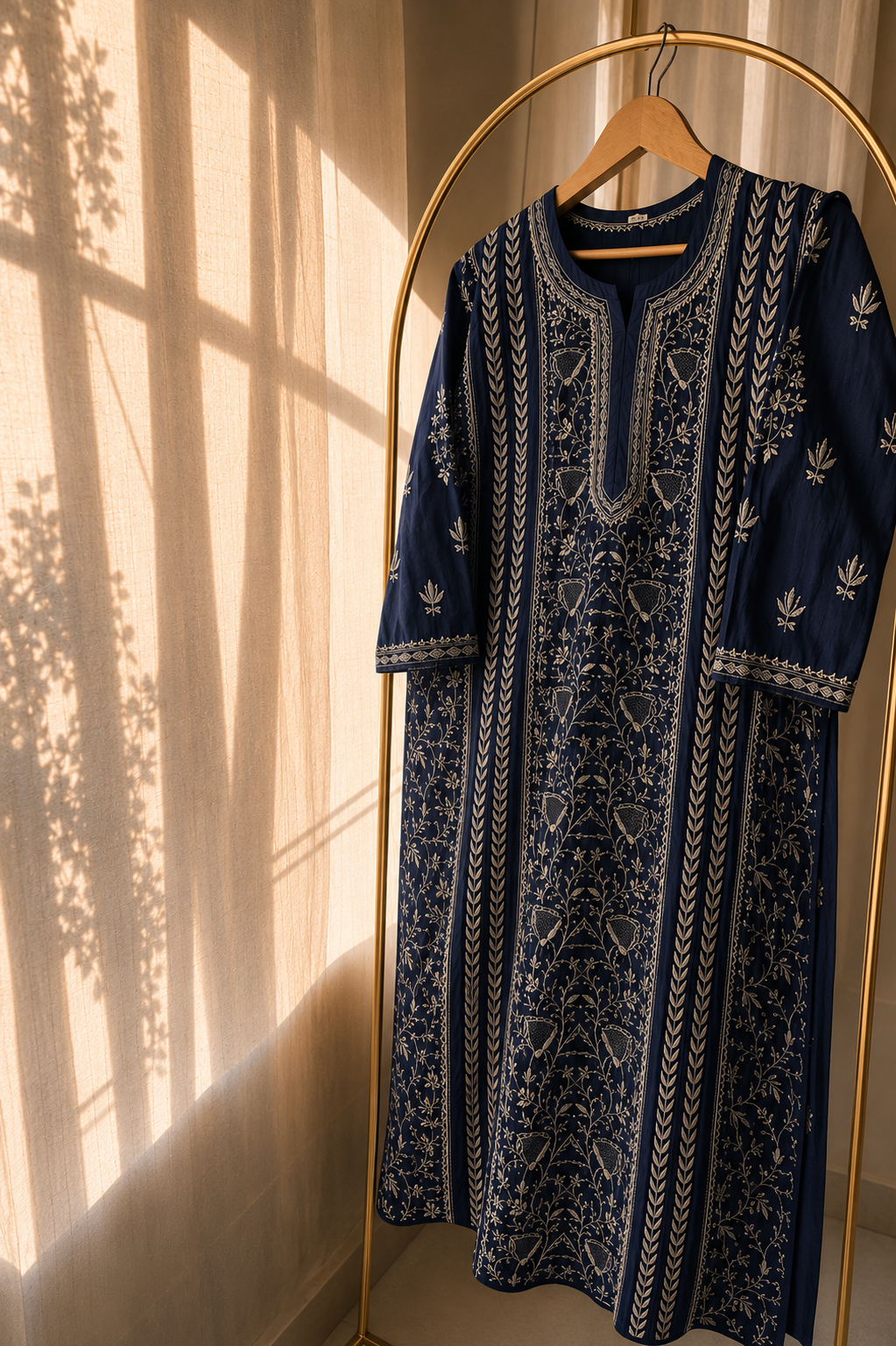 Zarqash – Pure Gold Chanderi Handcrafted Chikankari Kurta
