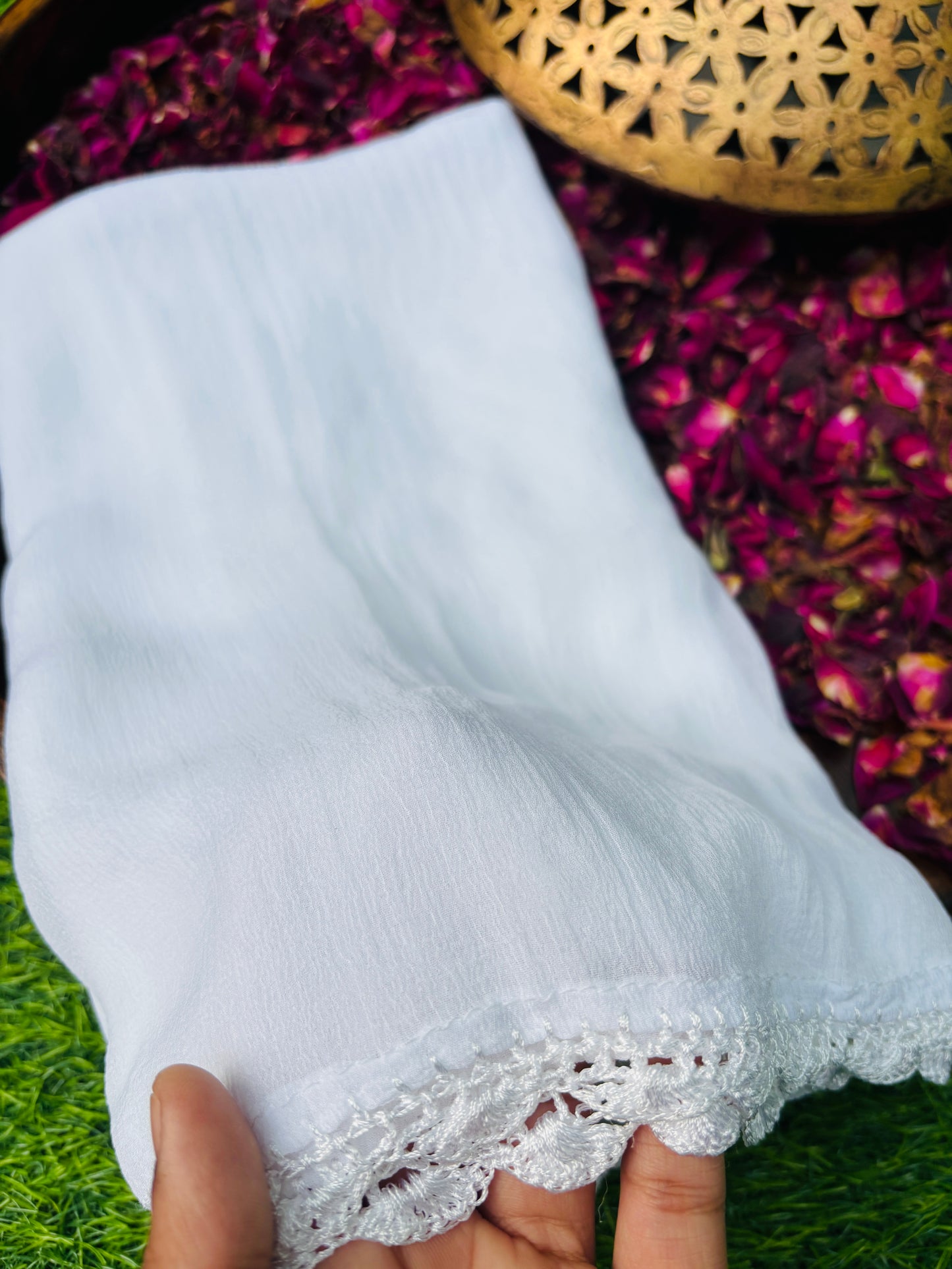 Pure Chiffon Dupatta with Four-Side Handcrafted Crochet Border
