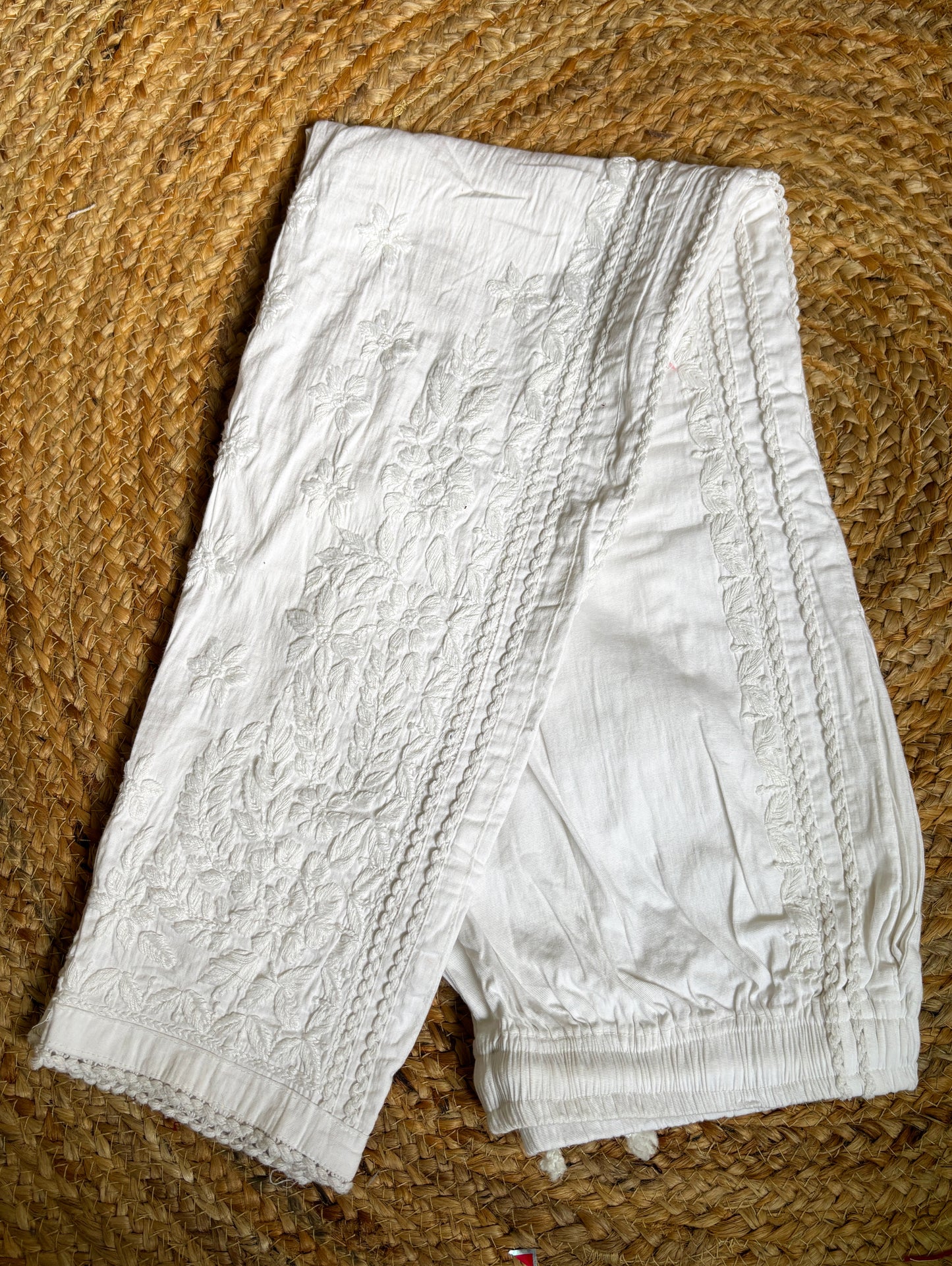 3D Chikankari Handcrafted Pants with Crochet Detailing