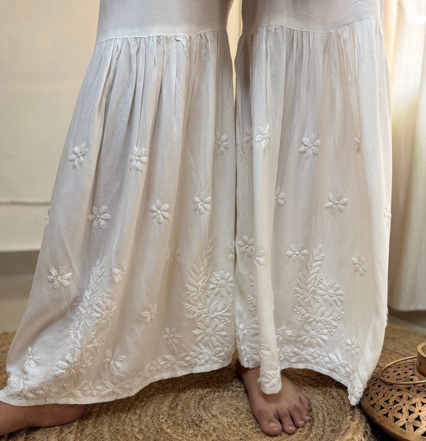 Handcrafted Chikankari Gharara with Floral Embroidery
