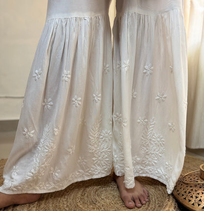 Handcrafted Chikankari Gharara with Floral Embroidery