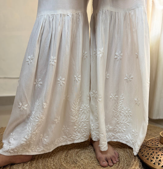 Handcrafted Chikankari Gharara with Floral Embroidery
