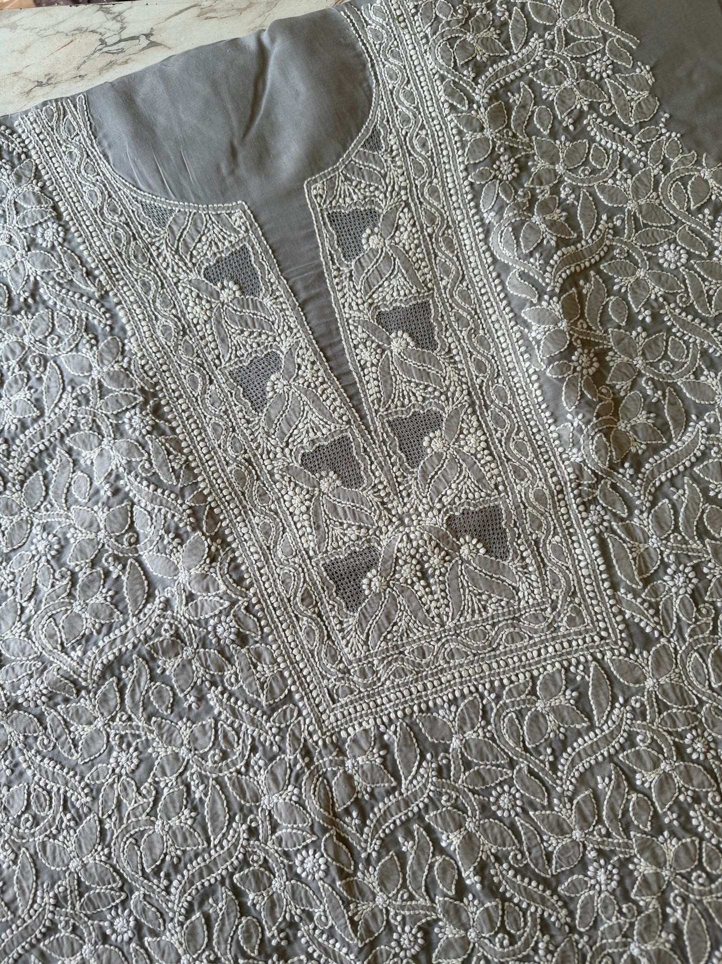 Authentic Lucknowi Chikankari Suit Set – Handcrafted Unstitched Kurta & Bottom