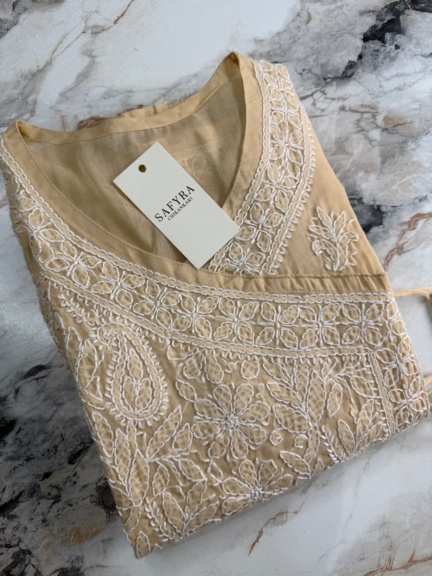 Noor – Pure Voile Angarkha Kurta with Handcrafted Bakhiya Chikankari