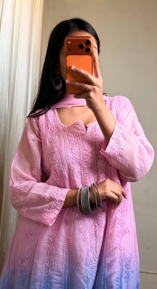 Vaaya Ombre Chikankari Anarkali Set – Pure Kota Doria (Complimentary inner included)