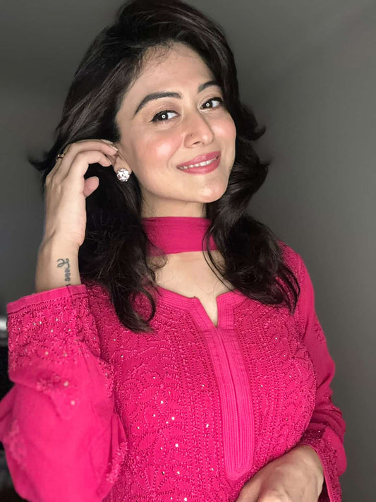 Nazakat — Handcrafted Resham Chikankari Ensemble with Mukaish & Badla | As worn by Falaq Naaz