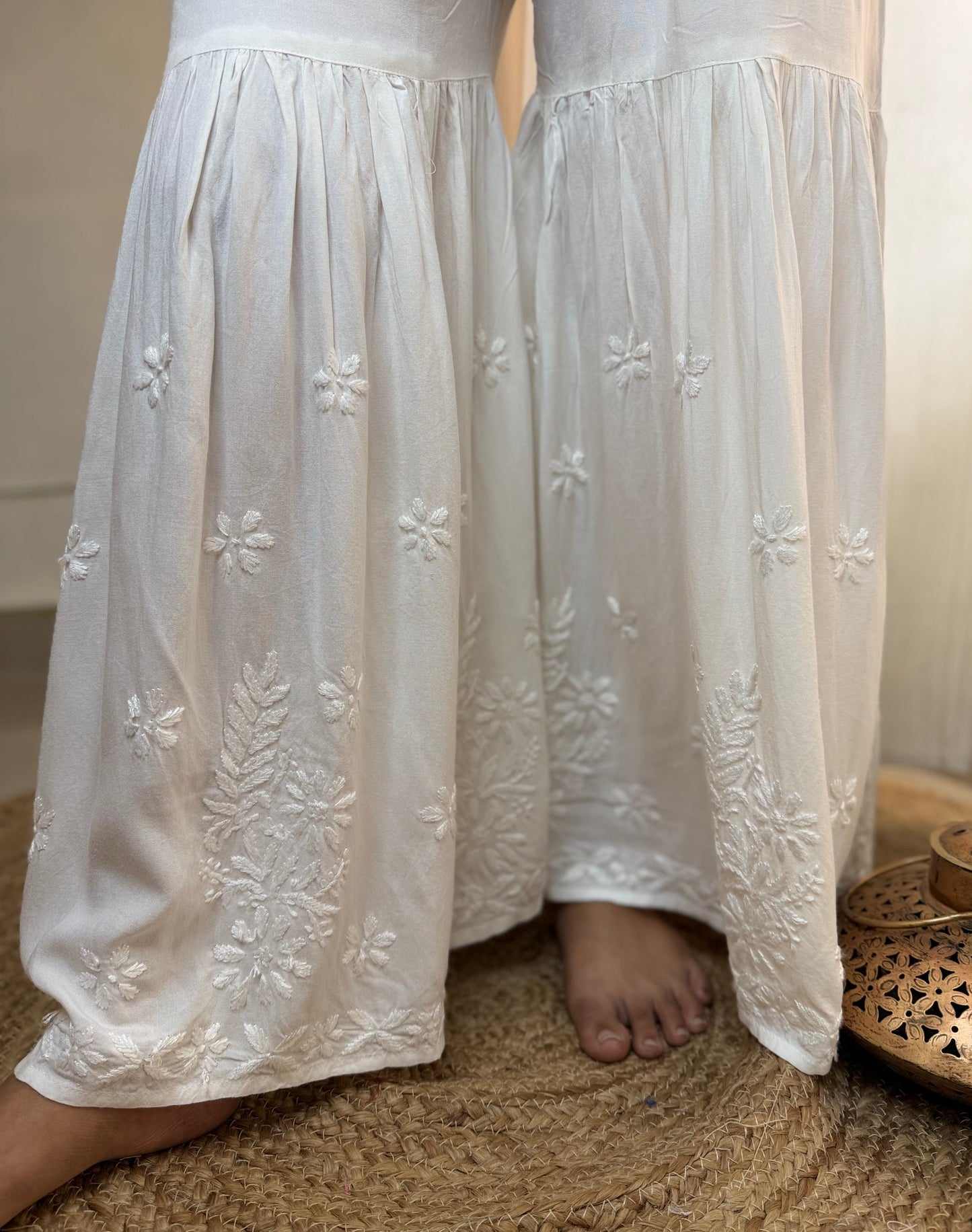 Handcrafted Chikankari Gharara with Floral Embroidery