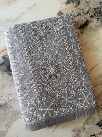 Authentic Lucknowi Chikankari Suit Set – Handcrafted Unstitched Kurta & Bottom