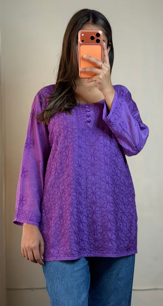 Elina- Pure Muslin Resham Jaal Chikankari Short Kurti