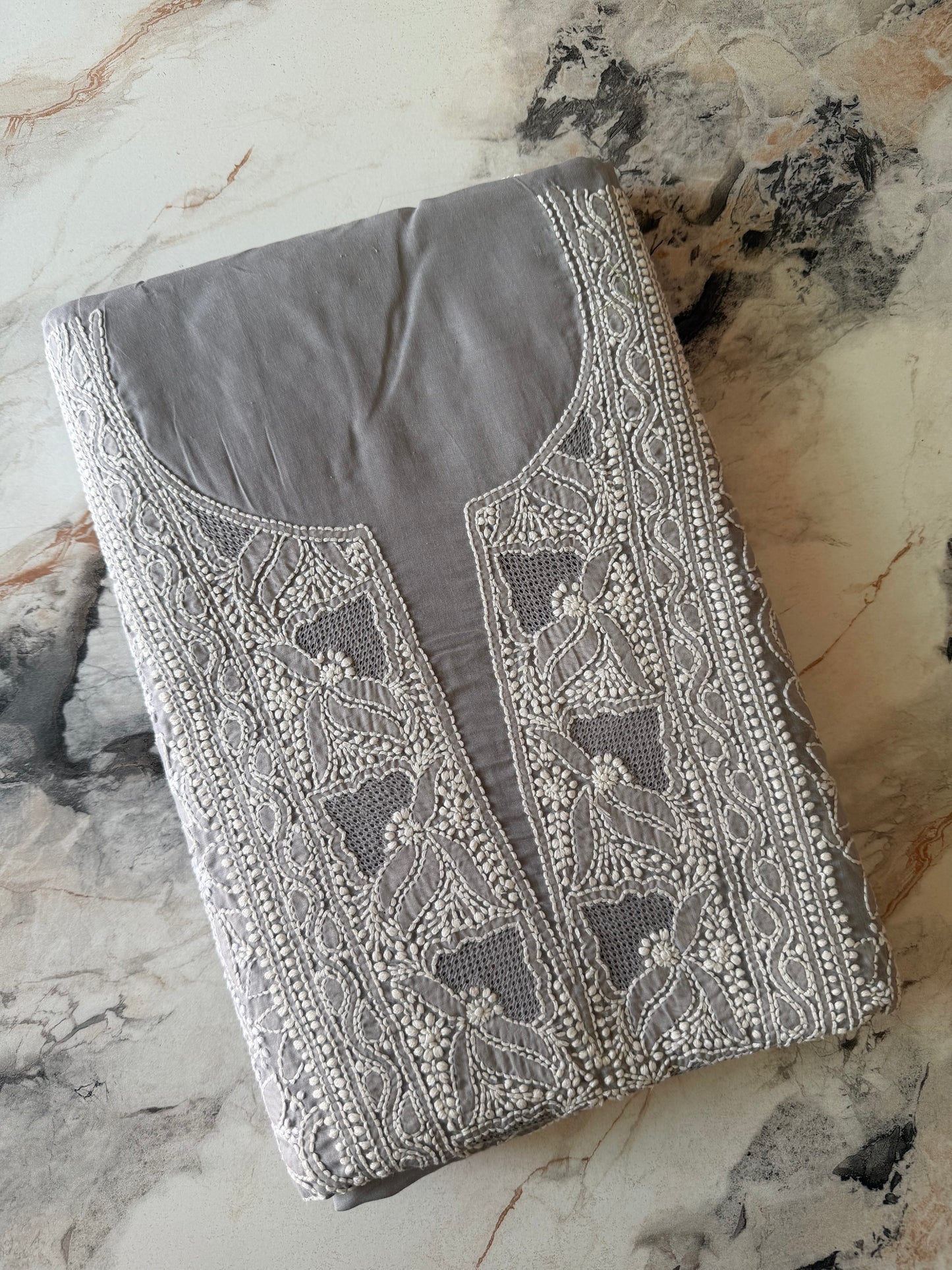 Authentic Lucknowi Chikankari Suit Set – Handcrafted Unstitched Kurta & Bottom