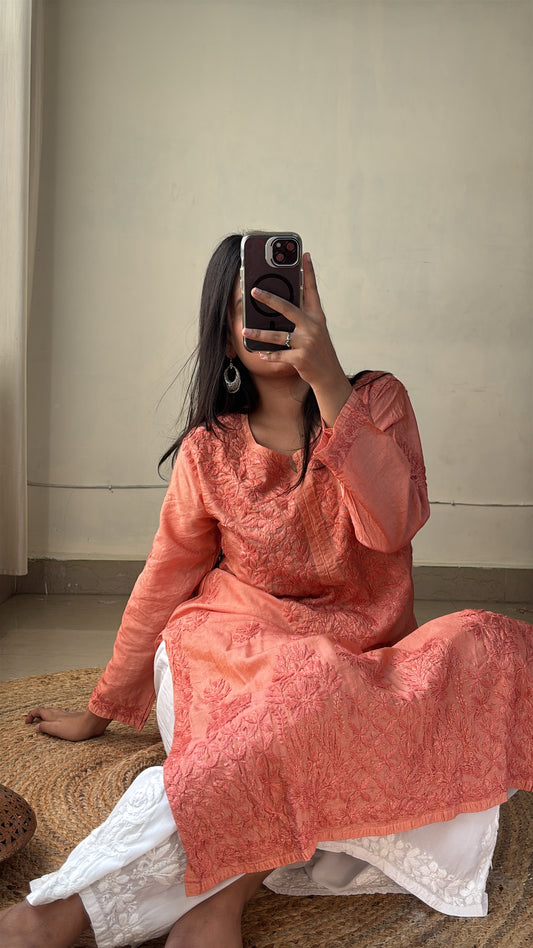 Raha – Handcrafted Chikankari Kurta in Chanderi