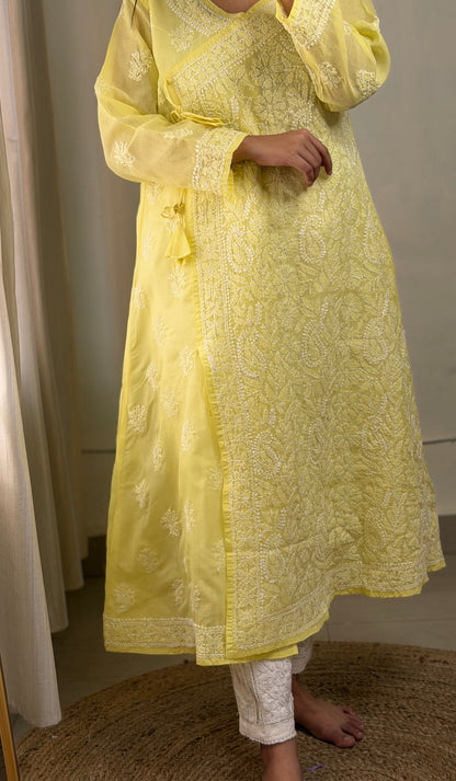 Noor – Pure Voile Angarkha Kurta with Handcrafted Bakhiya Chikankari