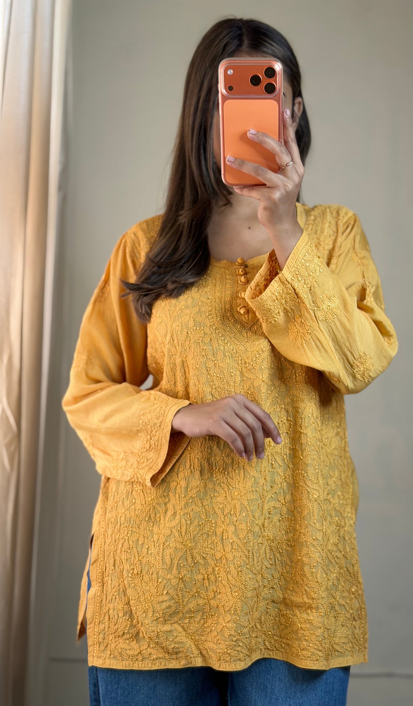 Elina- Pure Muslin Resham Jaal Chikankari Short Kurti