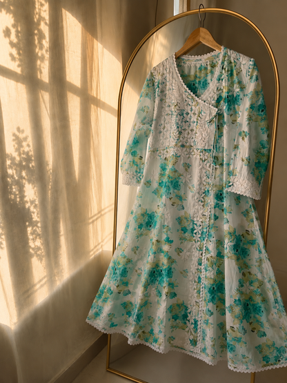 Summer Blossom – Pure Mul Cotton Chikankari Angrakha