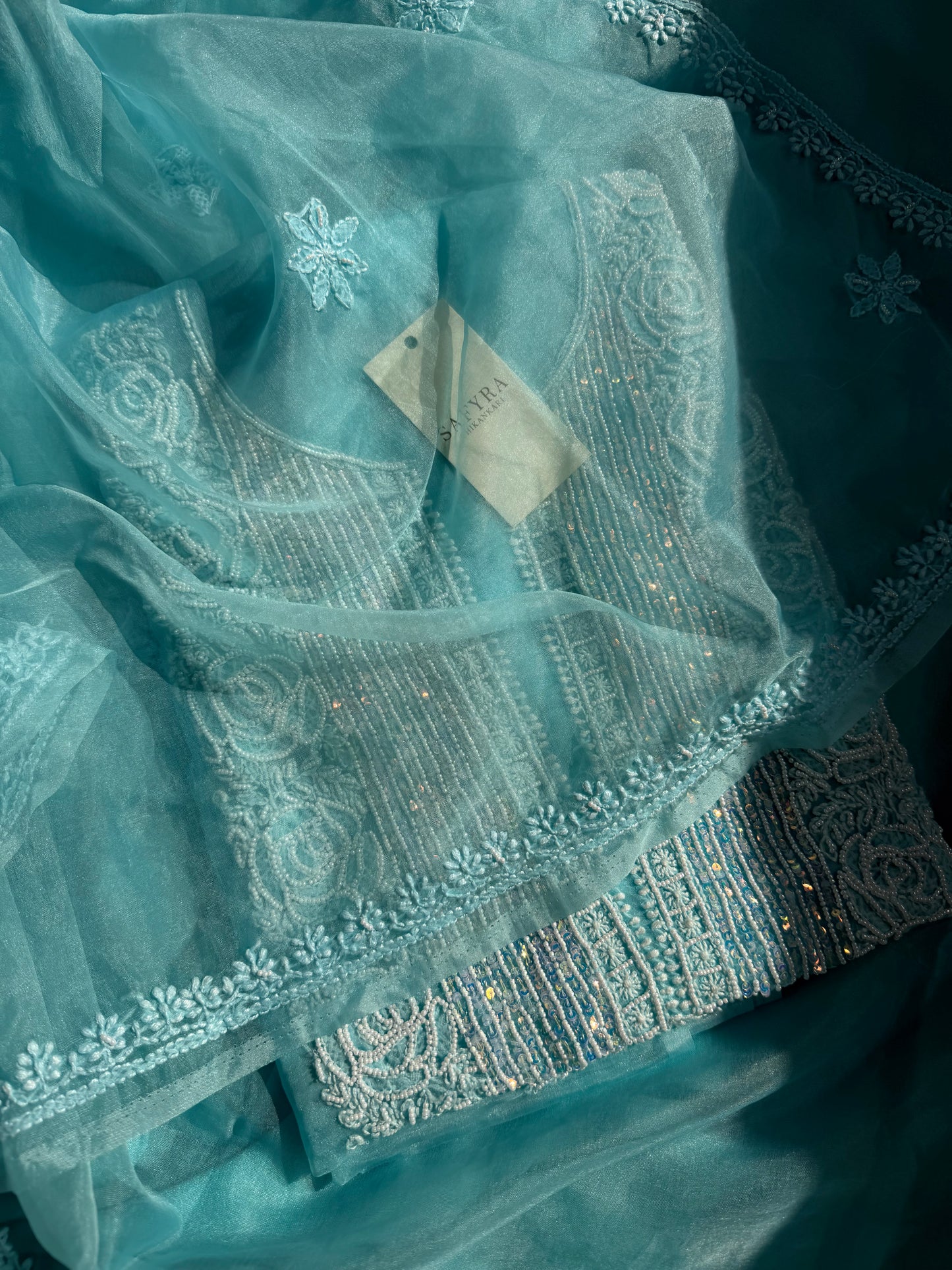 Nayab – Unstitched Organza Chikankari Kurta Dupatta Set