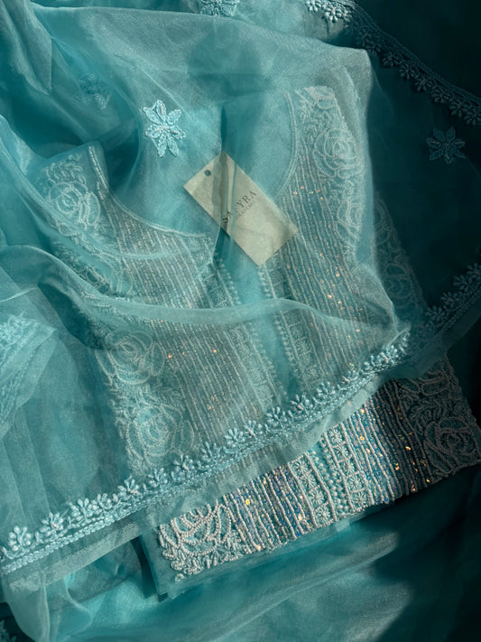 Nayab – Unstitched Organza Chikankari Kurta Dupatta Set