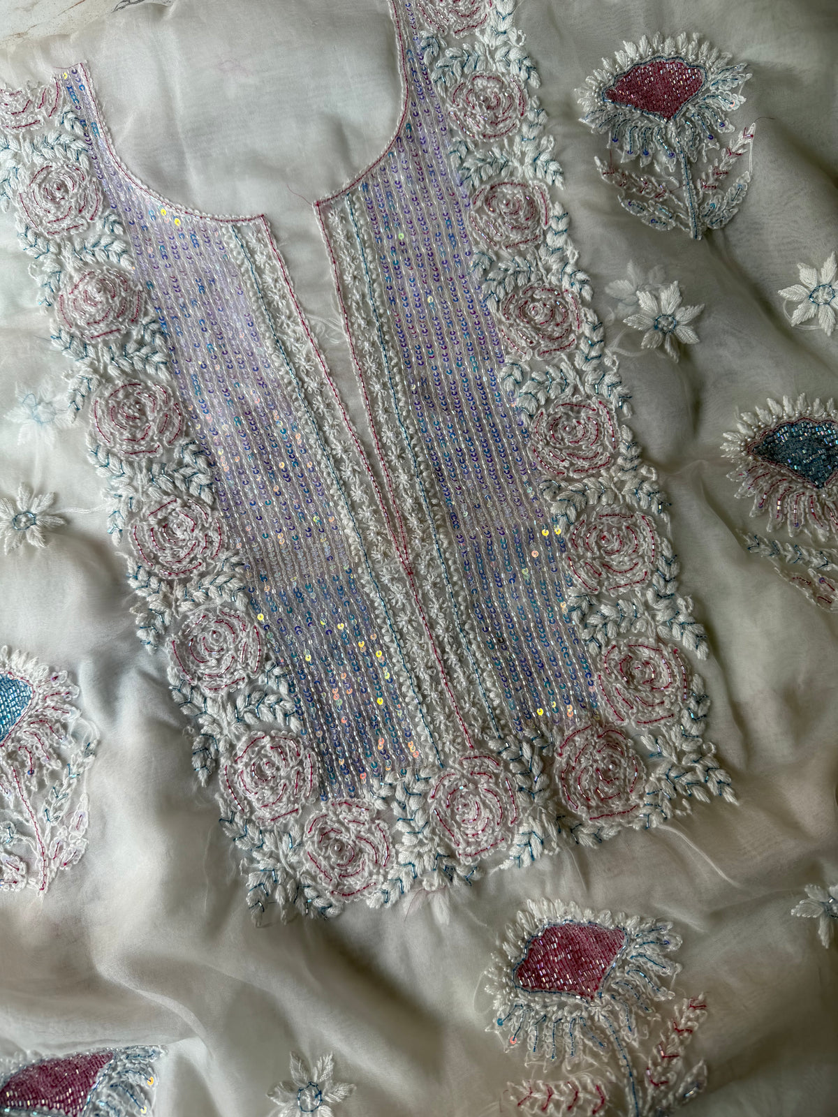 Nayab – Unstitched Organza Chikankari Kurta Dupatta Set