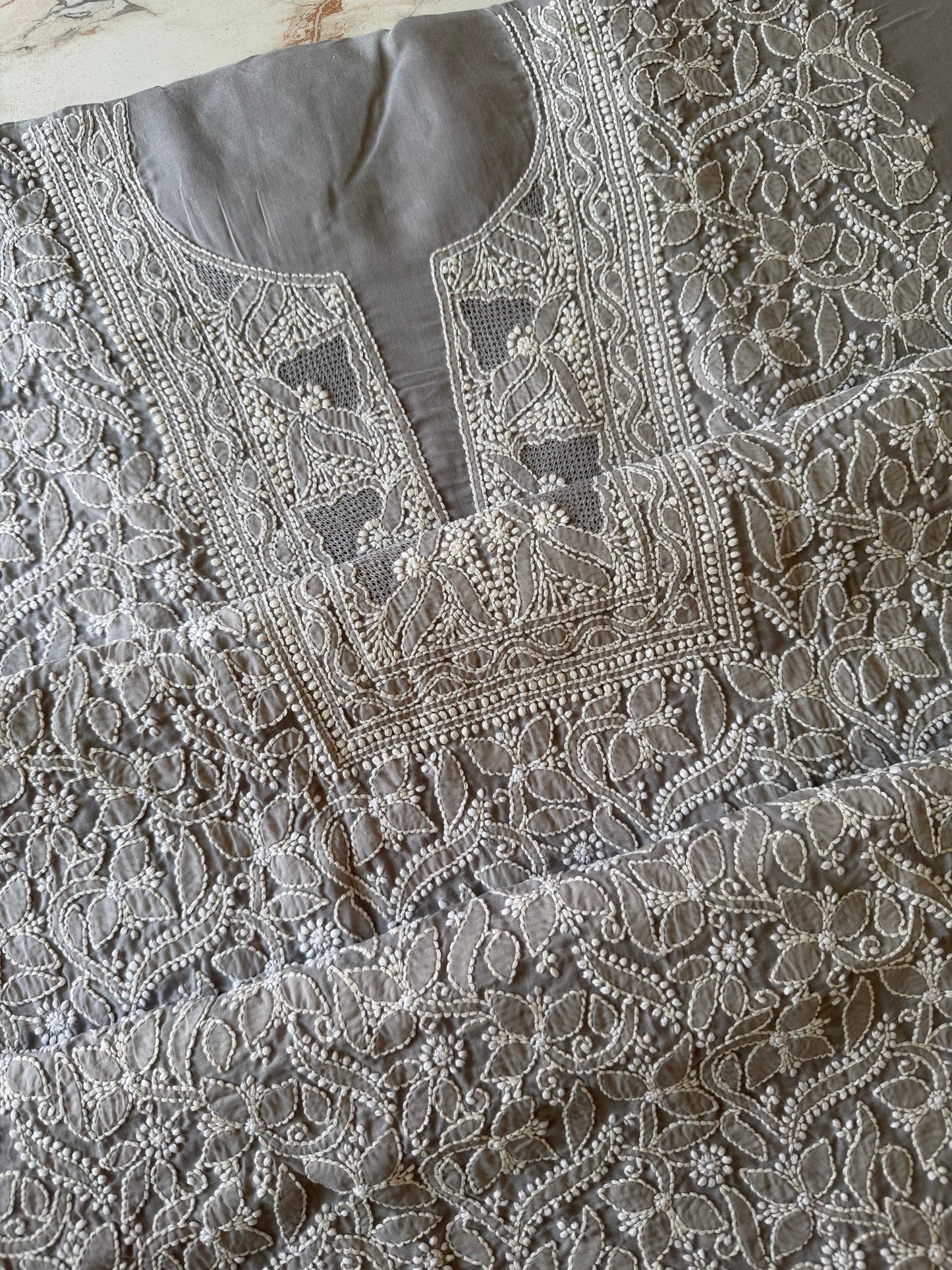 Authentic Lucknowi Chikankari Suit Set – Handcrafted Unstitched Kurta & Bottom