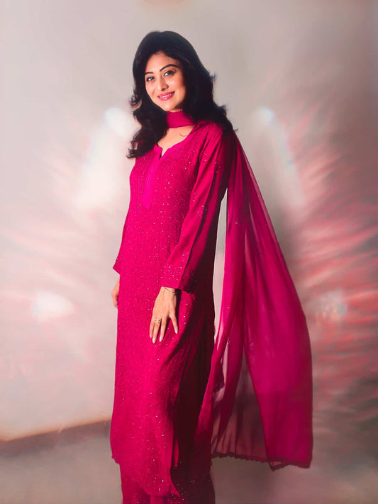Nazakat – As Worn by Falaq Naaz  Luxury Hand-Embroidered Chikankari Set with Heavy Mukaish Work