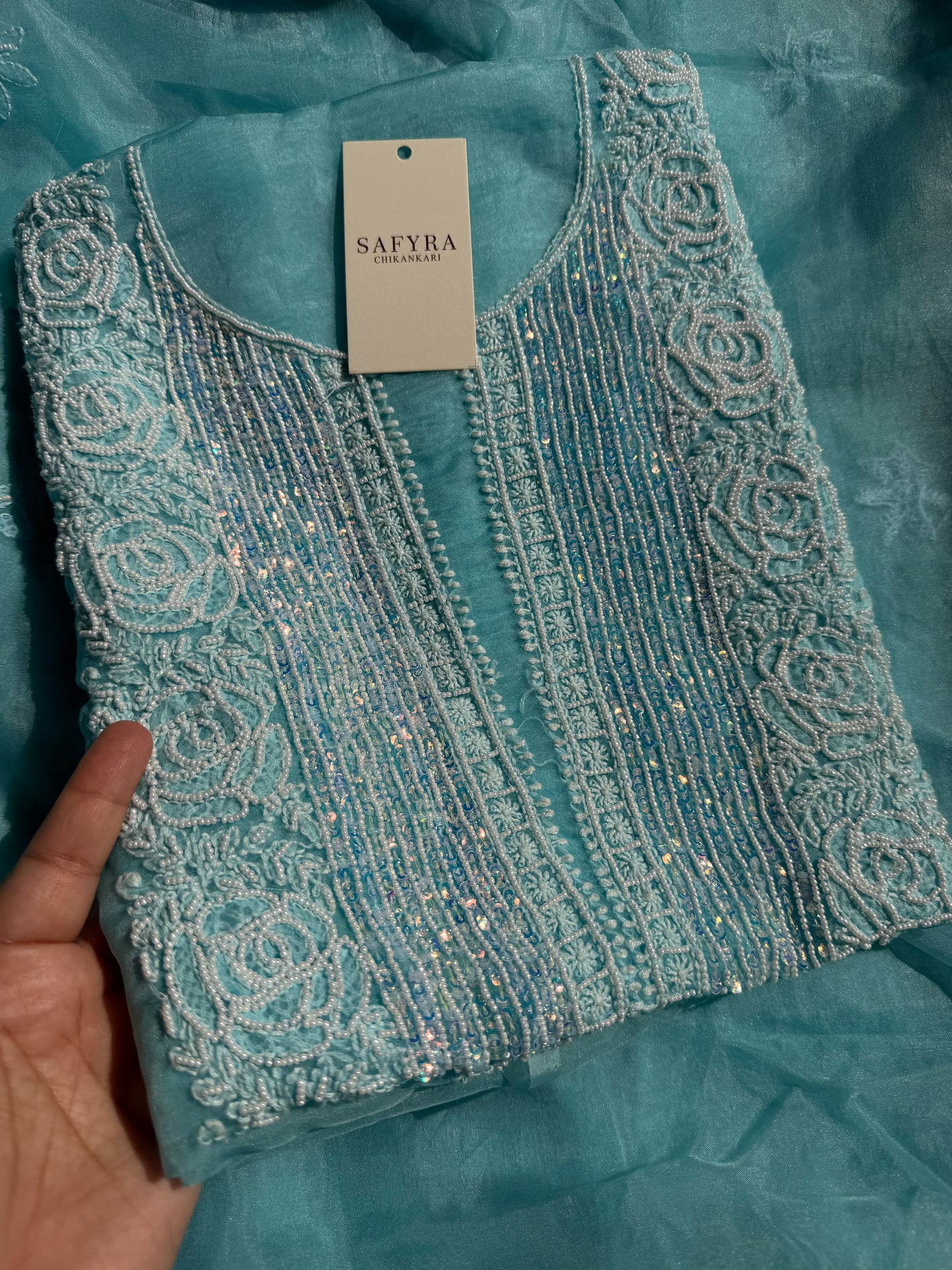 Nayab – Unstitched Organza Chikankari Kurta Dupatta Set