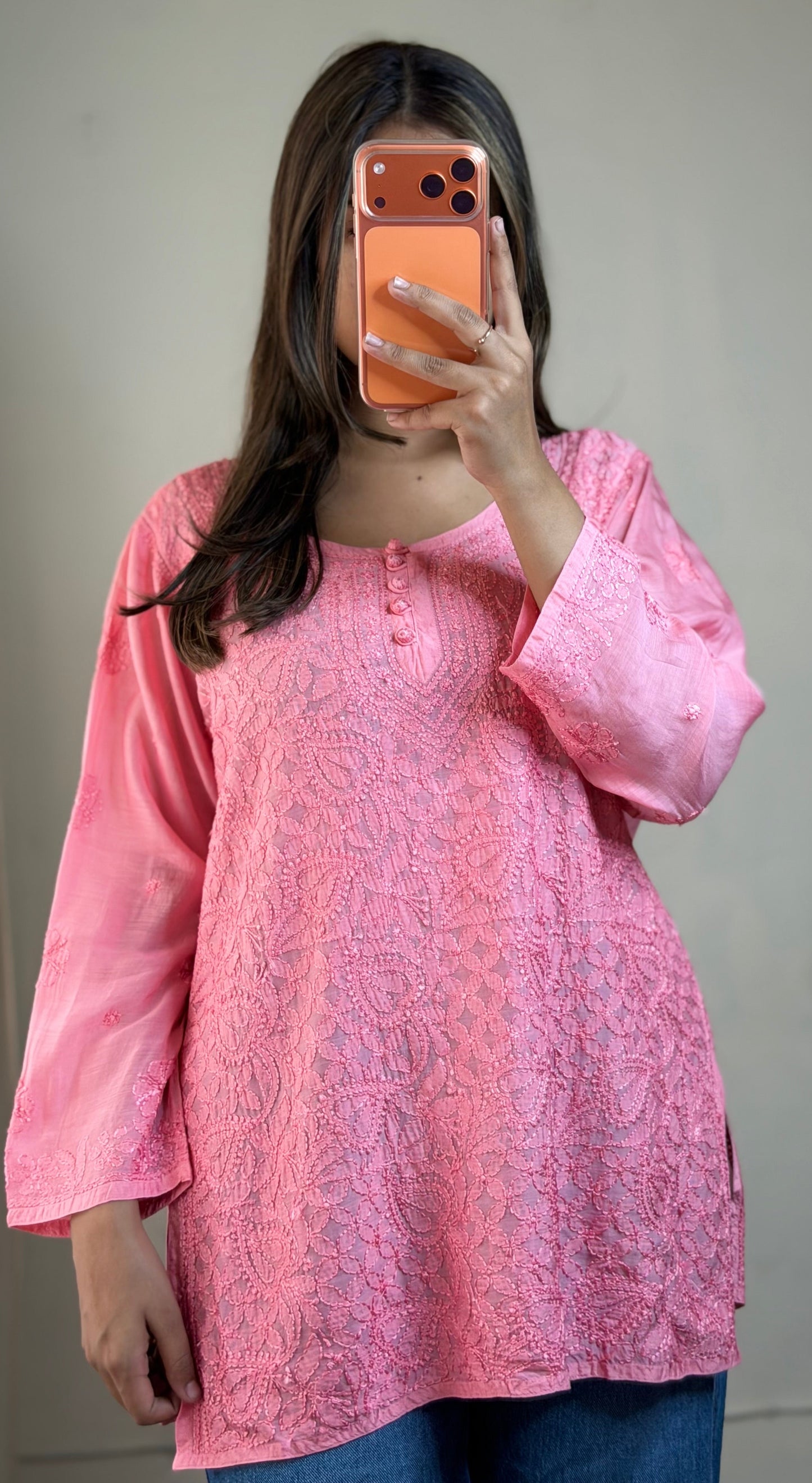 Elina- Pure Muslin Resham Jaal Chikankari Short Kurti