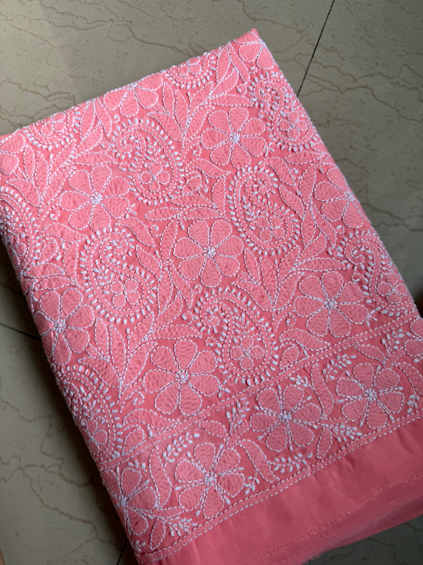 Authentic Lucknowi Chikankari Suit Set – Handcrafted Unstitched Kurta & Bottom
