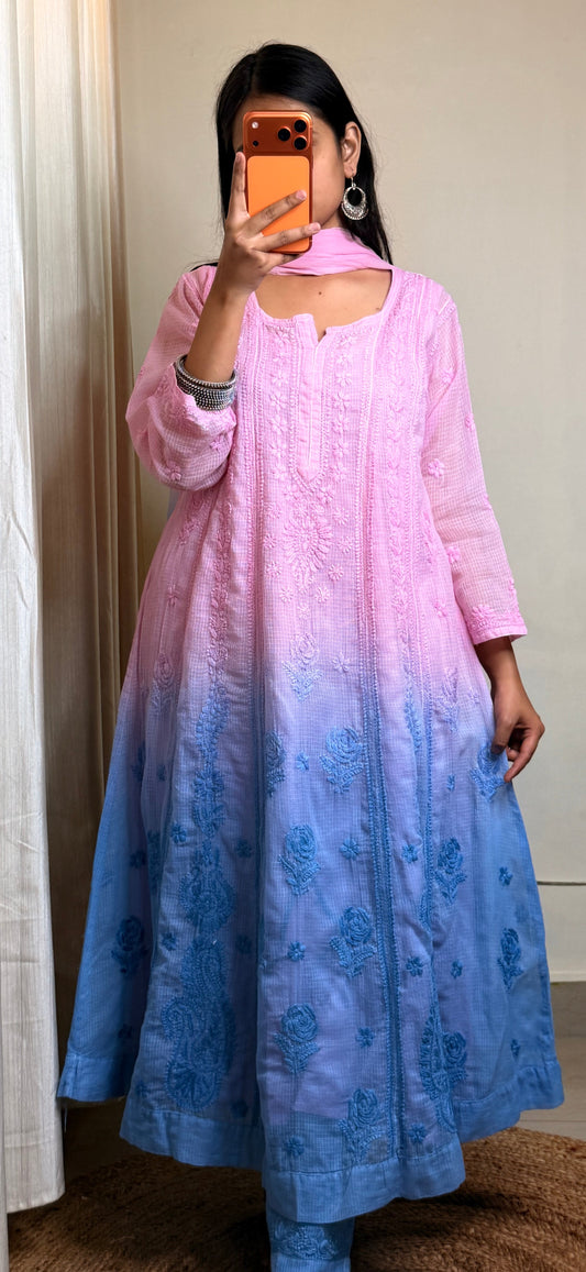 Vaaya Ombre Chikankari Anarkali Set – Pure Kota Doria (Complimentary inner included)