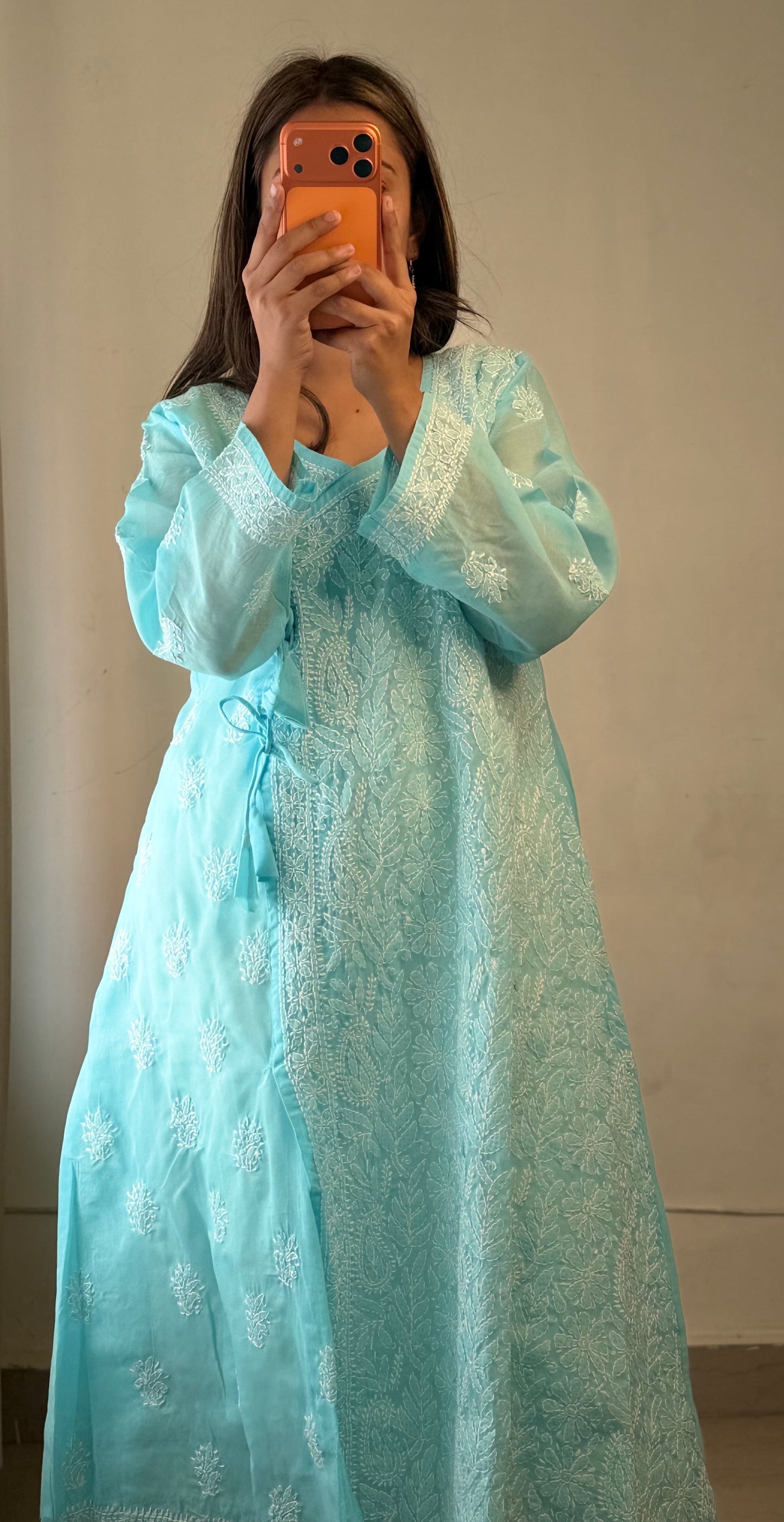 Noor – Pure Voile Angarkha Kurta with Handcrafted Bakhiya Chikankari