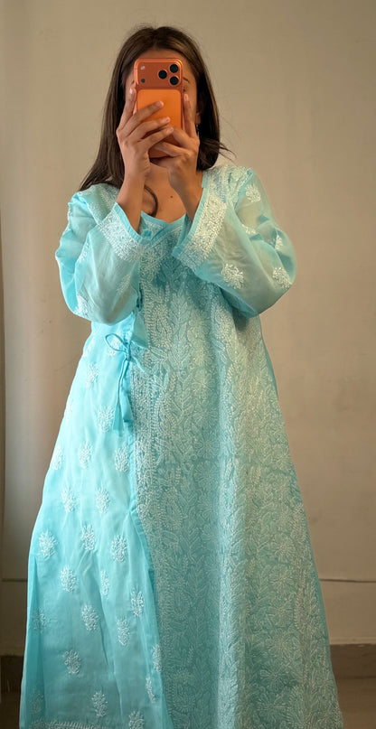 Noor – Pure Voile Angarkha Kurta with Handcrafted Bakhiya Chikankari