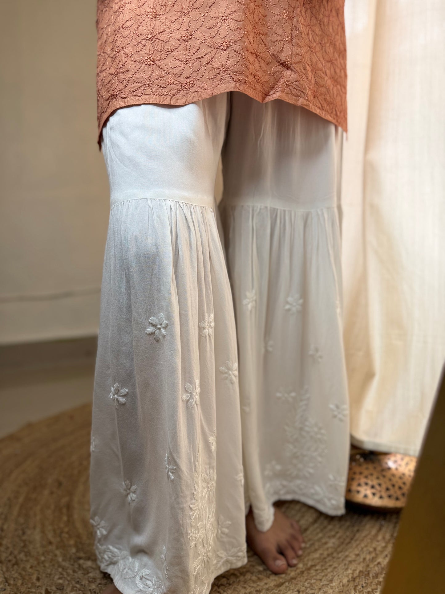 Handcrafted Chikankari Gharara with Floral Embroidery