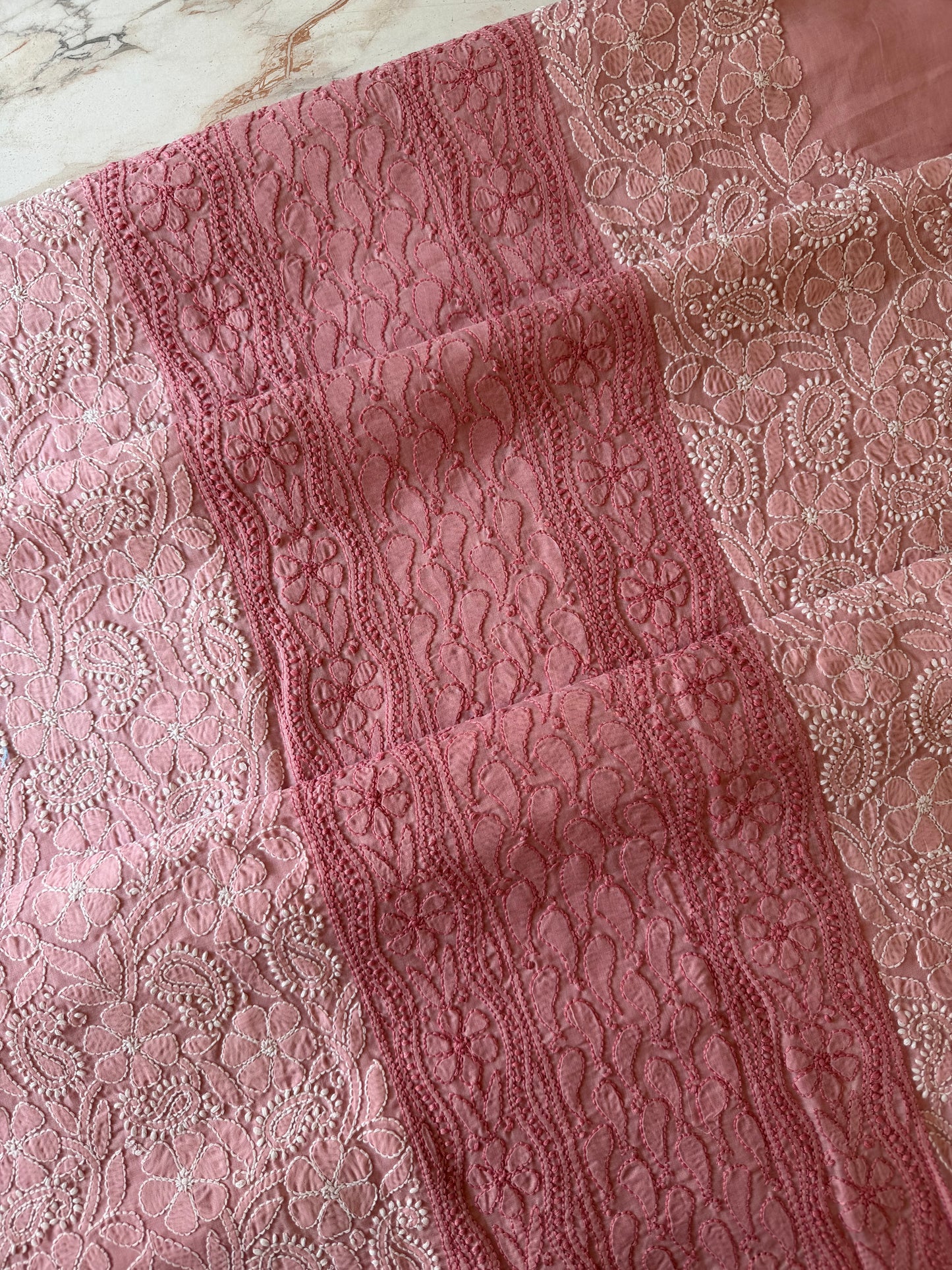 Authentic Lucknowi Chikankari Suit Set – Handcrafted Unstitched Kurta & Bottom