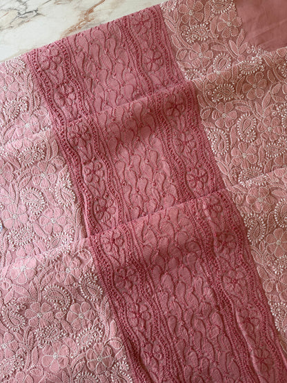 Authentic Lucknowi Chikankari Suit Set – Handcrafted Unstitched Kurta & Bottom