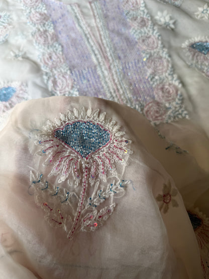 Nayab – Unstitched Organza Chikankari Kurta Dupatta Set
