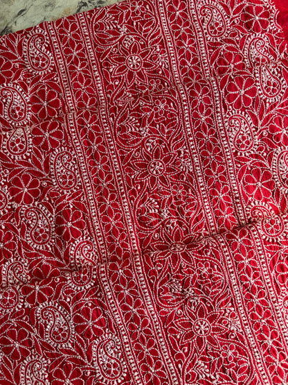 Authentic Lucknowi Chikankari Suit Set – Handcrafted Unstitched Kurta & Bottom