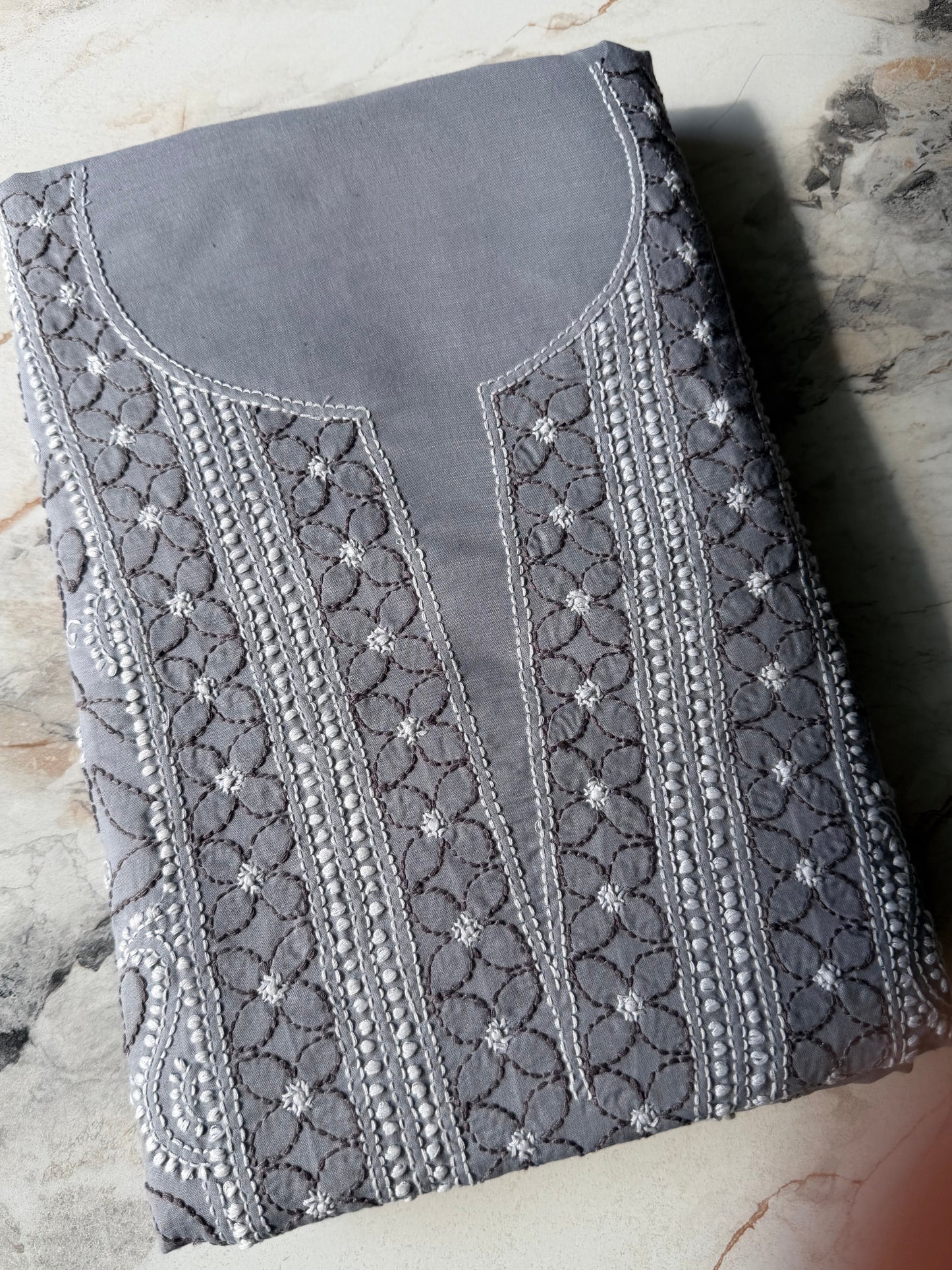 Authentic Lucknowi Chikankari Suit Set – Handcrafted Unstitched Kurta & Bottom