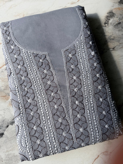 Authentic Lucknowi Chikankari Suit Set – Handcrafted Unstitched Kurta & Bottom