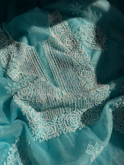 Nayab – Unstitched Organza Chikankari Kurta Dupatta Set