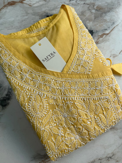 Noor – Pure Voile Angarkha Kurta with Handcrafted Bakhiya Chikankari