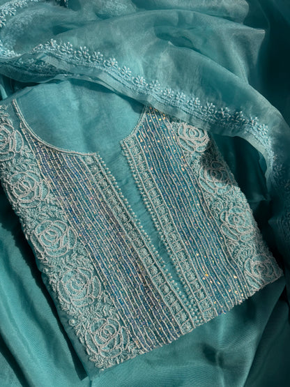 Nayab – Unstitched Organza Chikankari Kurta Dupatta Set