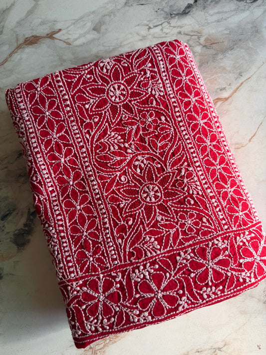 Authentic Lucknowi Chikankari Suit Set – Handcrafted Unstitched Kurta & Bottom