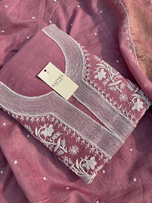 Luxury Range — Handcrafted Chikankari with Pearl & Cutdana Work (Pure Mul Chanderi · Unstitched Kurta Dupatta Set)