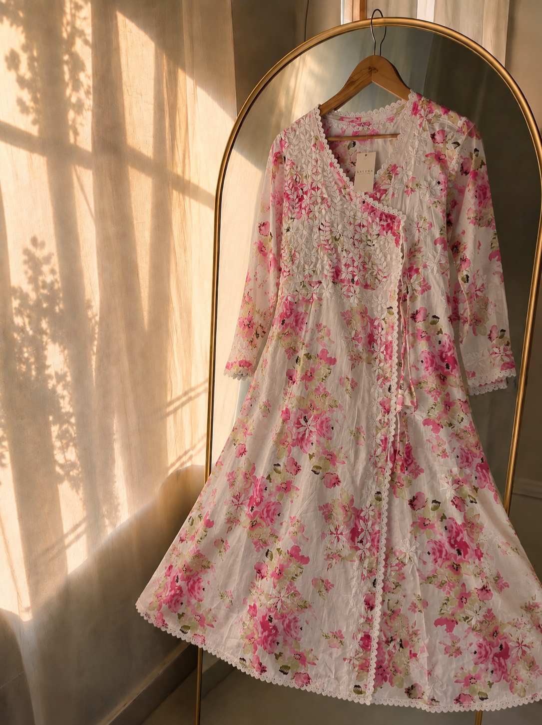 Summer Blossom – Pure Mul Cotton Chikankari Angrakha